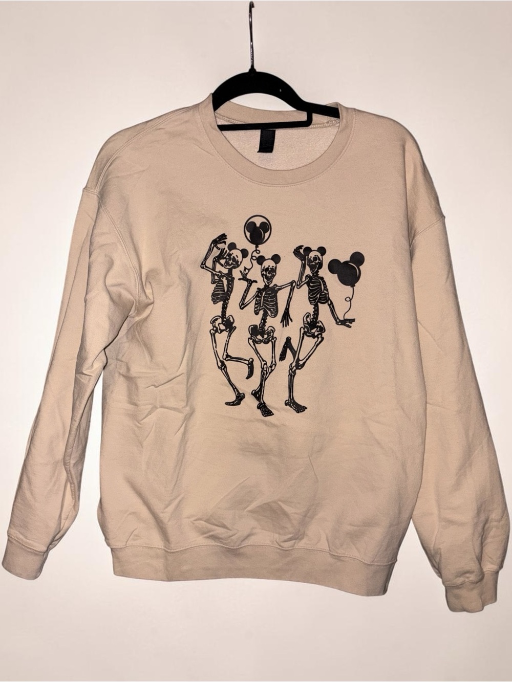 Beige Crewneck Sweatshirt with Dancing Skeletons Halloween Spooky Season